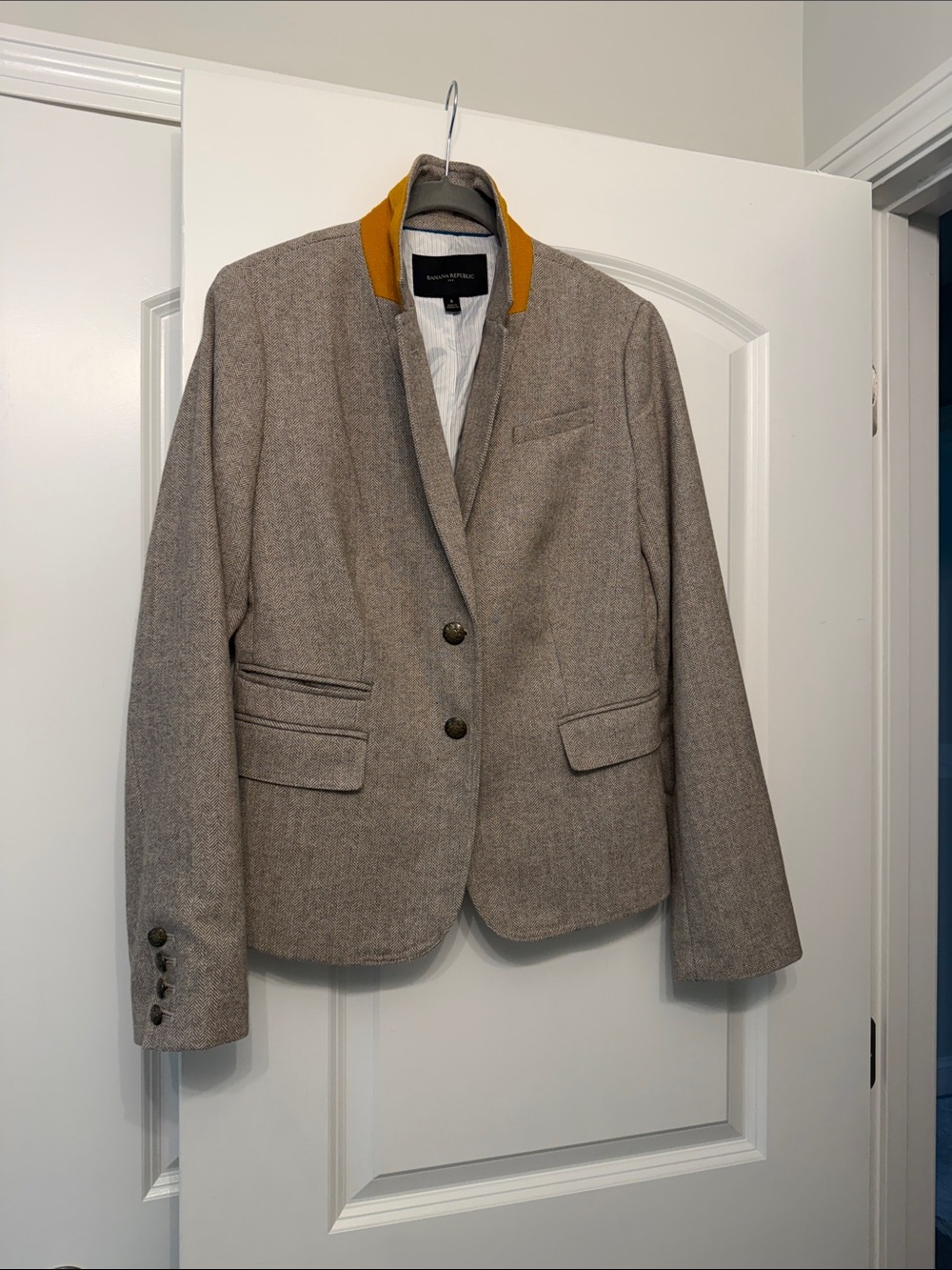 Banana Republic factory Tweed Blazer with Mustard Collar size 8